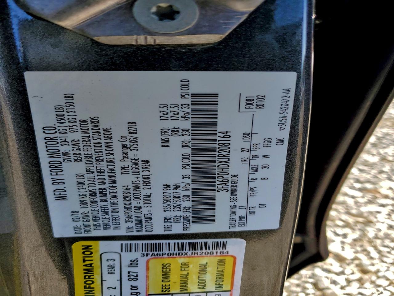 2018 FORD FUSION SE photo 12