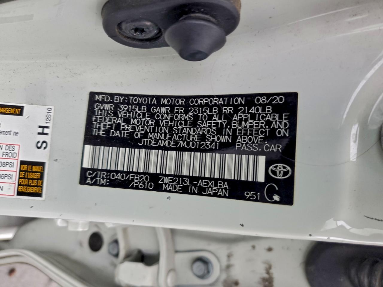 2021 TOYOTA COROLLA LE photo 12