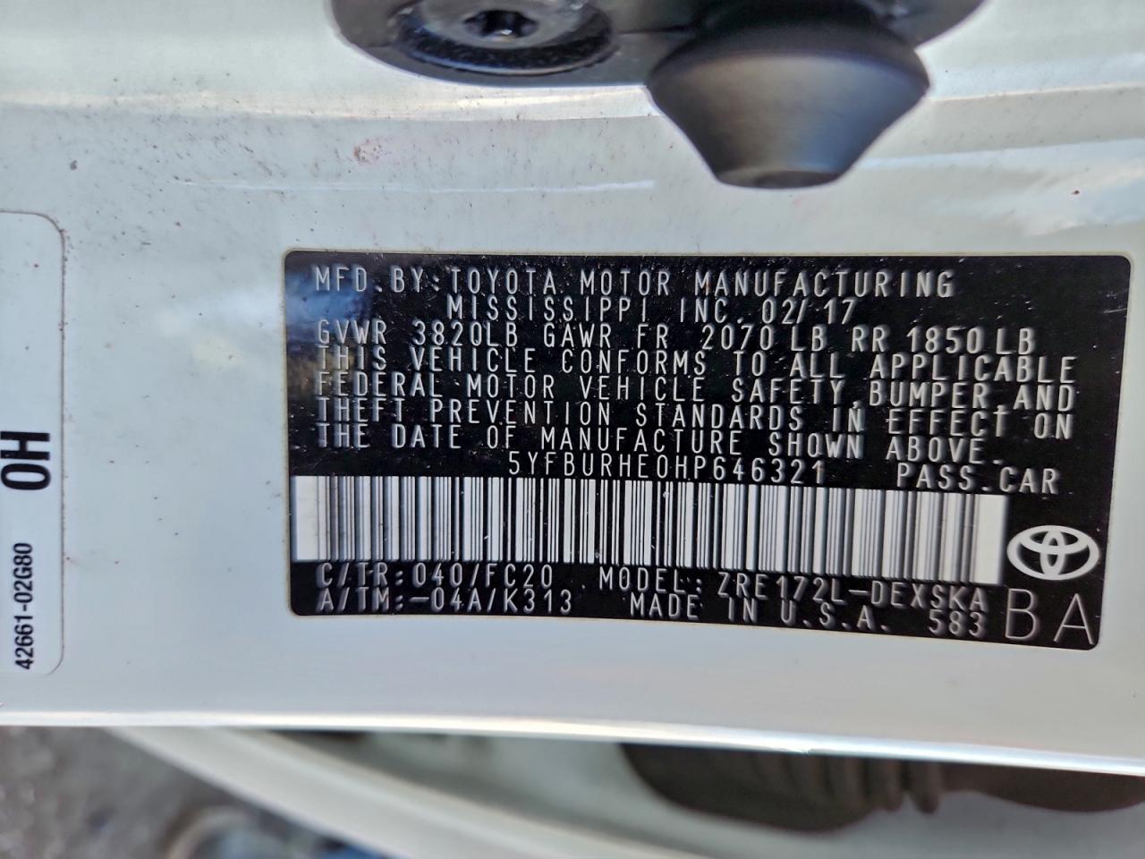 2017 TOYOTA COROLLA L photo 12