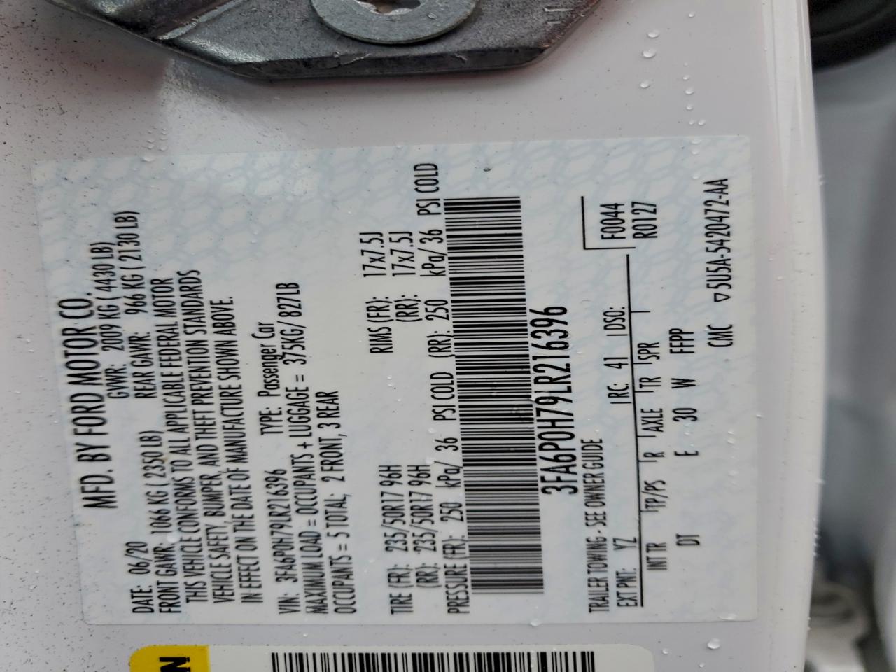 2020 FORD FUSION SE photo 12