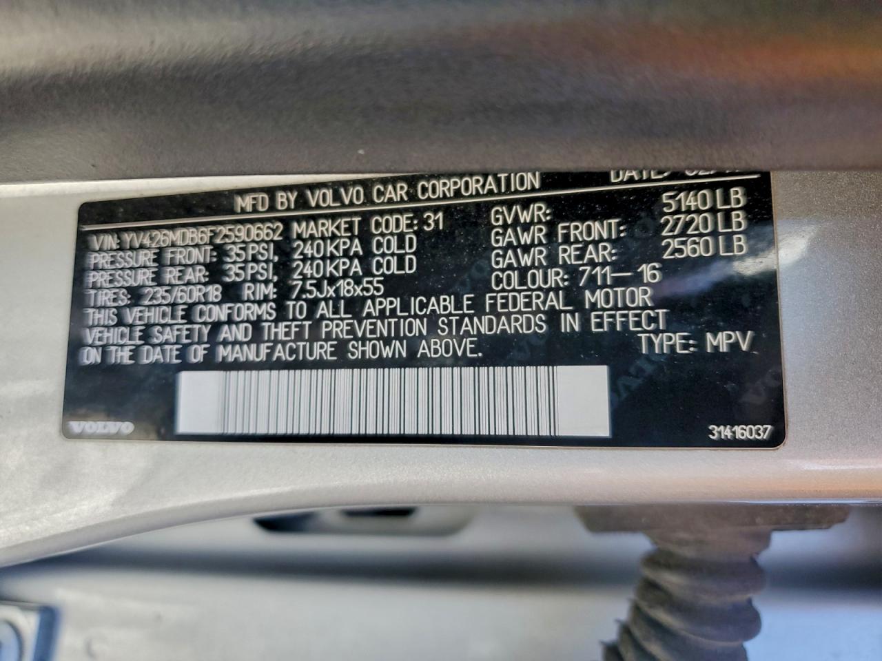 2015 VOLVO XC60 T5 PREMIER photo 12