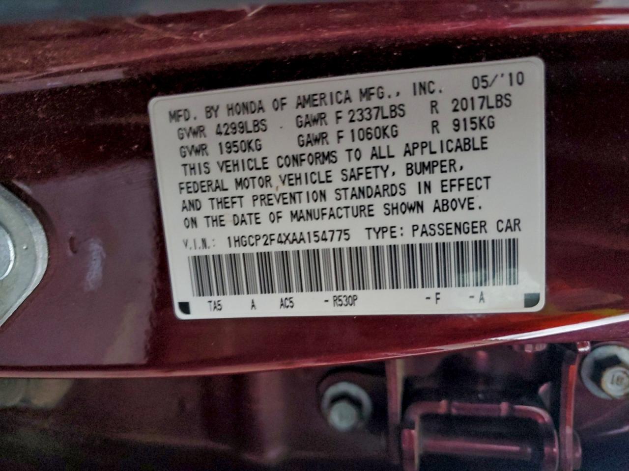 2010 HONDA ACCORD LXP photo 13