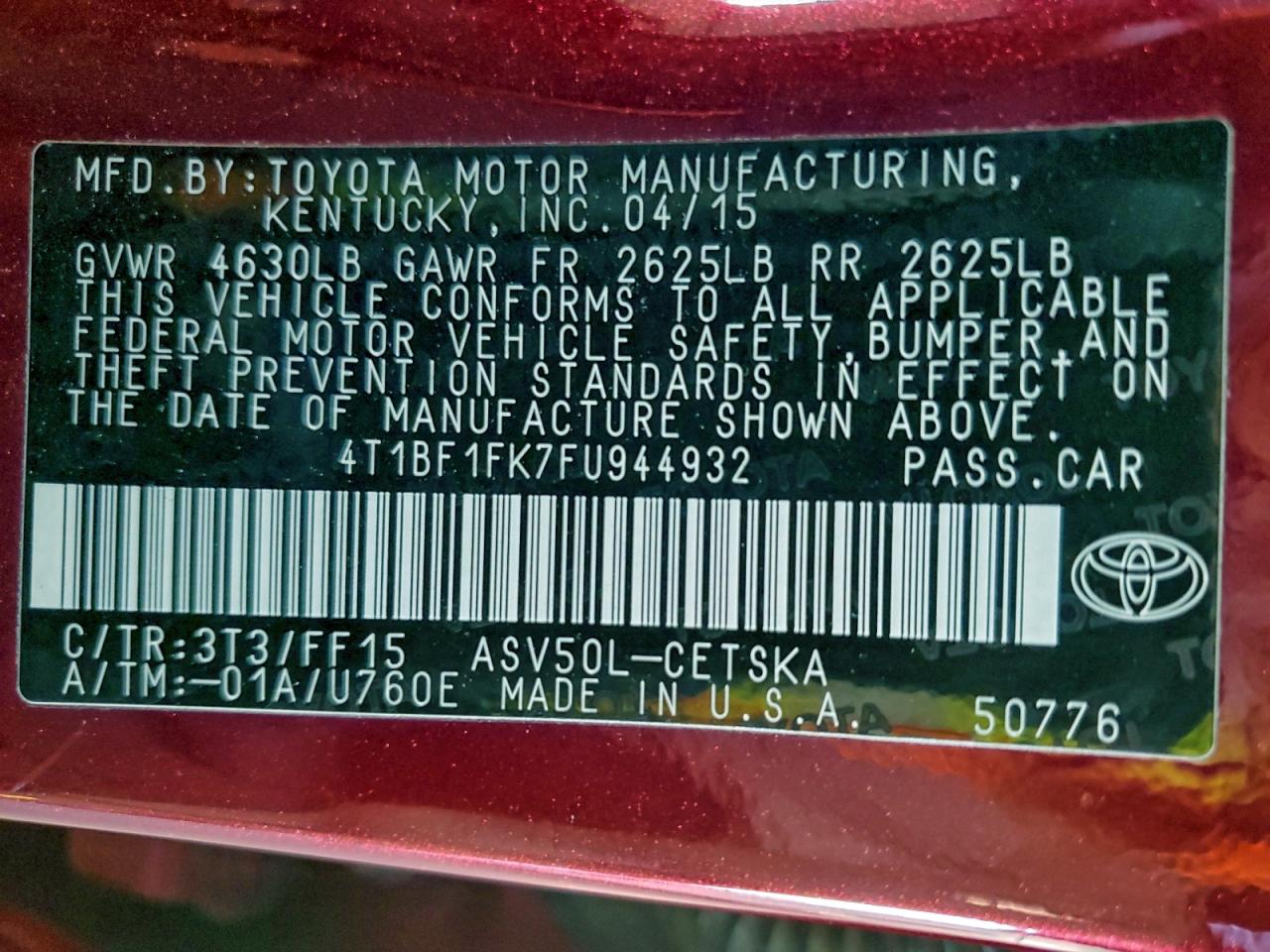 2015 TOYOTA CAMRY LE photo 12