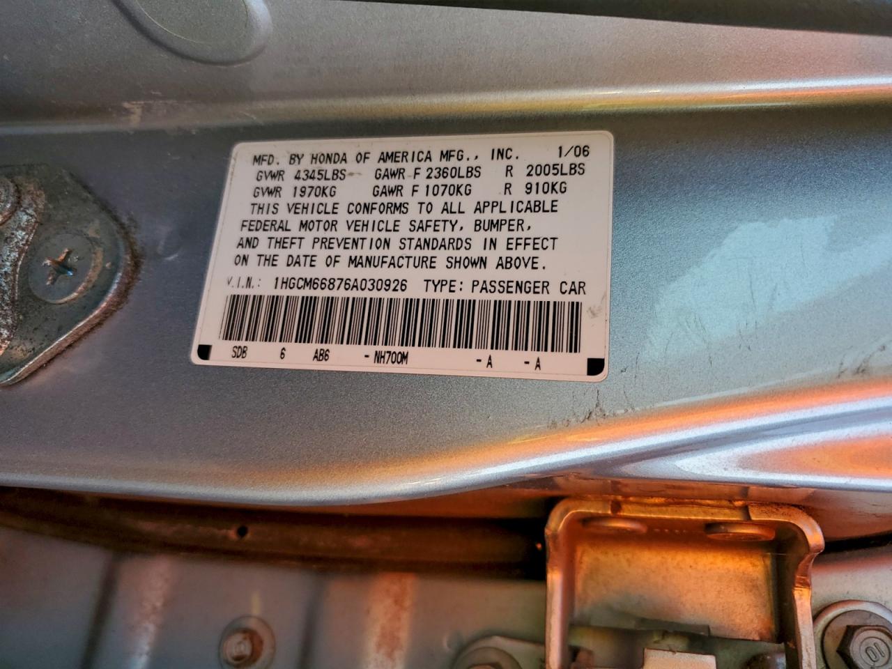 2006 HONDA ACCORD EX photo 12