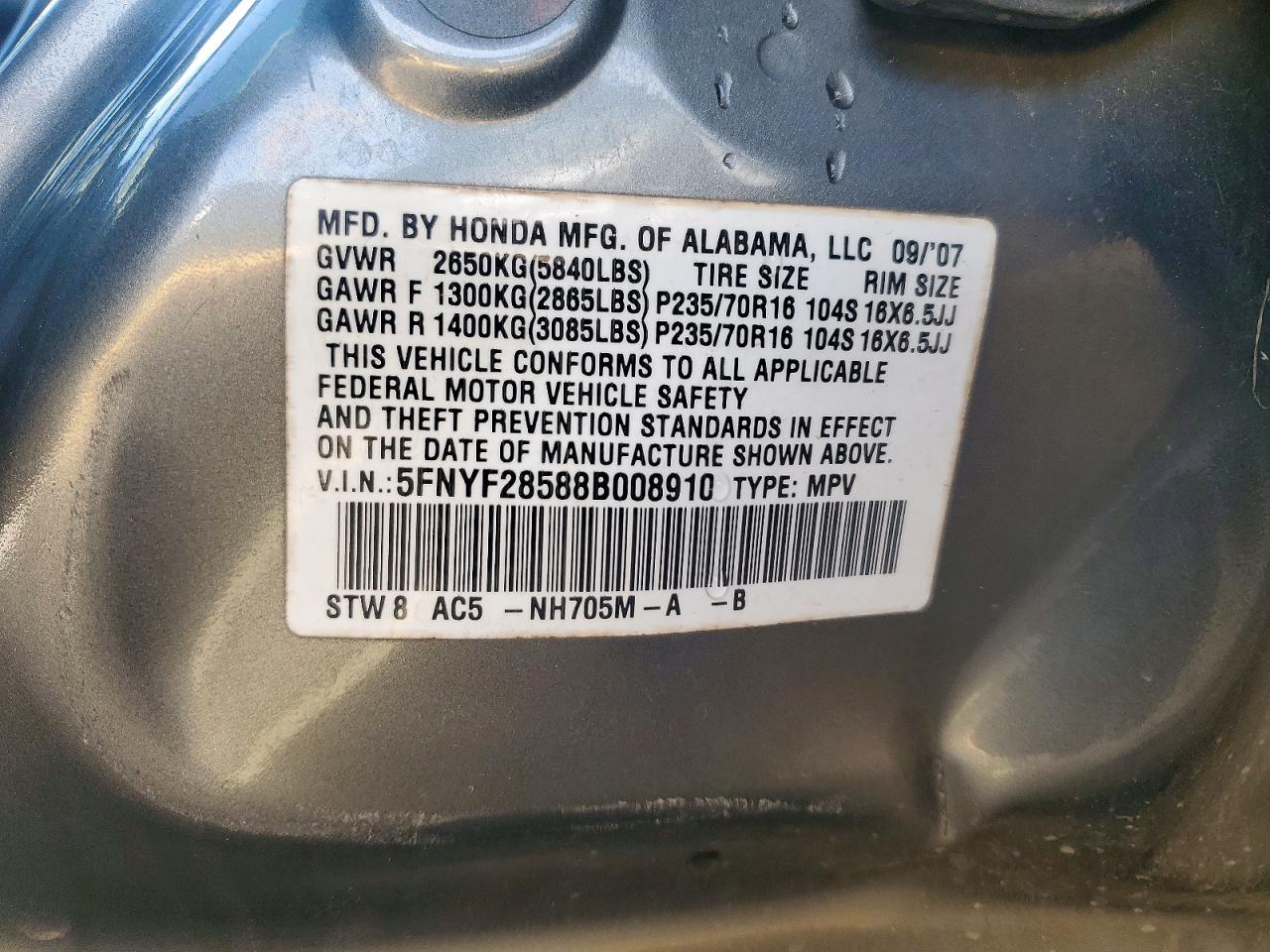 2008 HONDA PILOT EXL photo 13