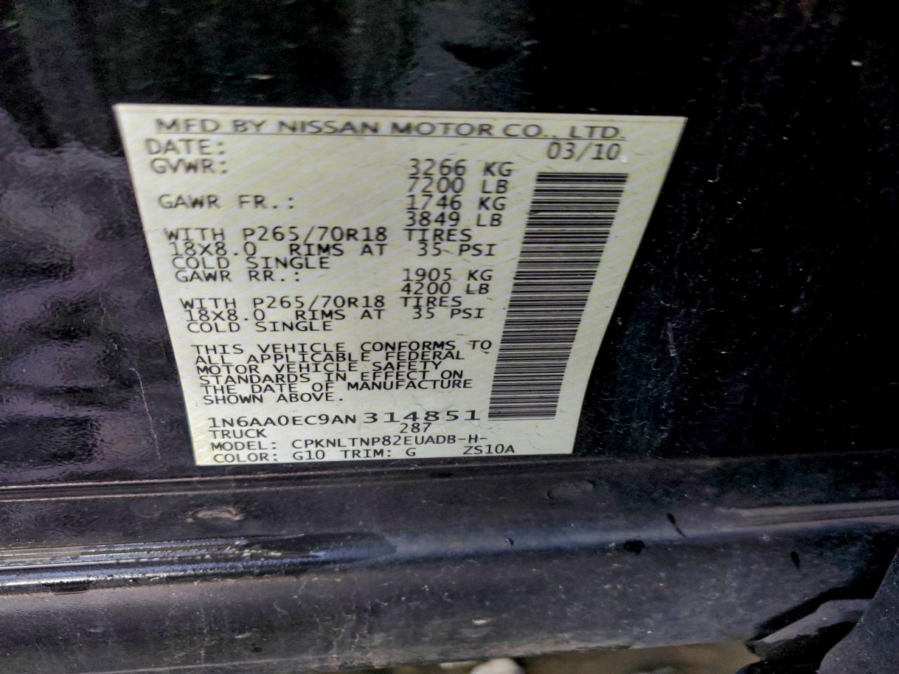 2010 NISSAN TITAN XE photo 12