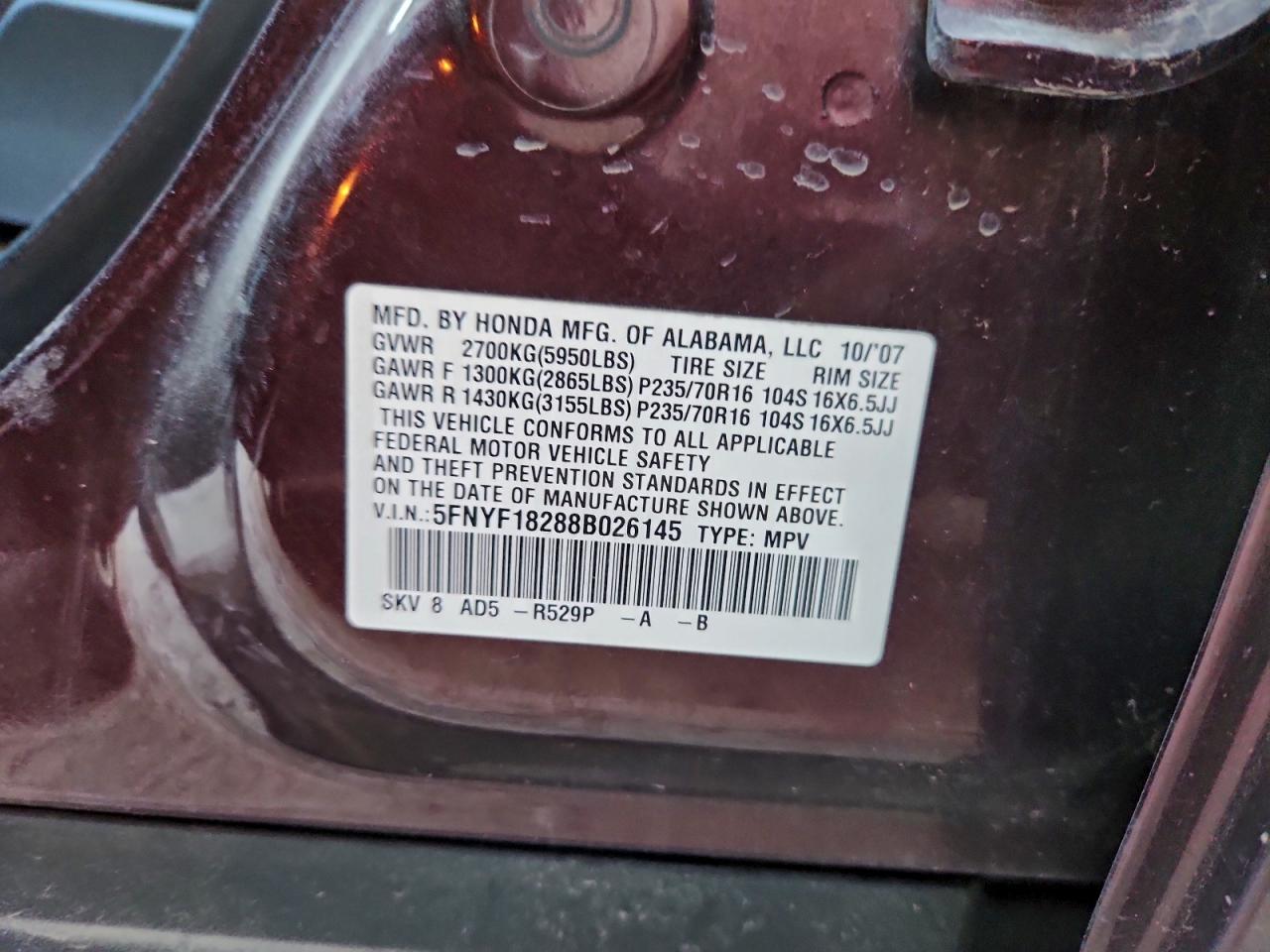 2008 HONDA PILOT VP photo 13