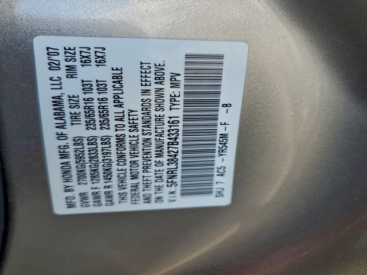 2007 HONDA ODYSSEY EX photo 13