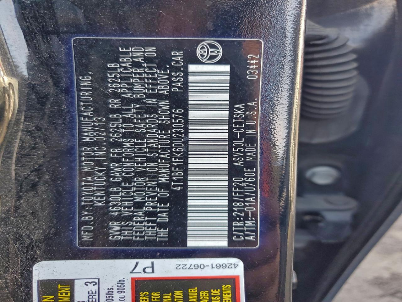 2013 TOYOTA CAMRY L photo 12