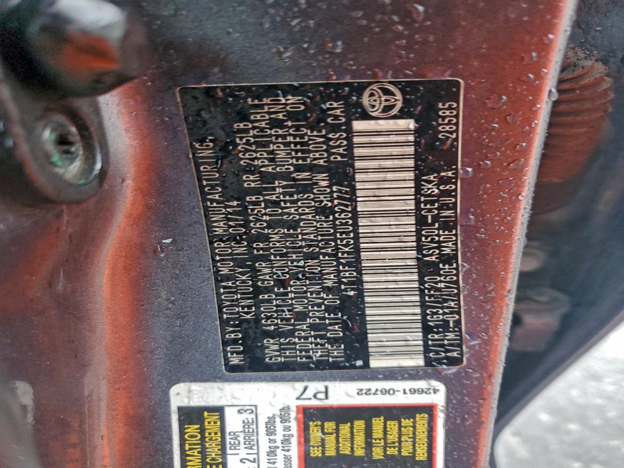 2014 TOYOTA CAMRY L photo 12