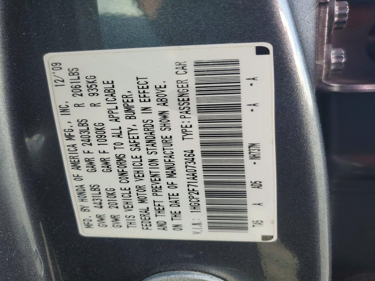 2010 HONDA ACCORD EX photo 12