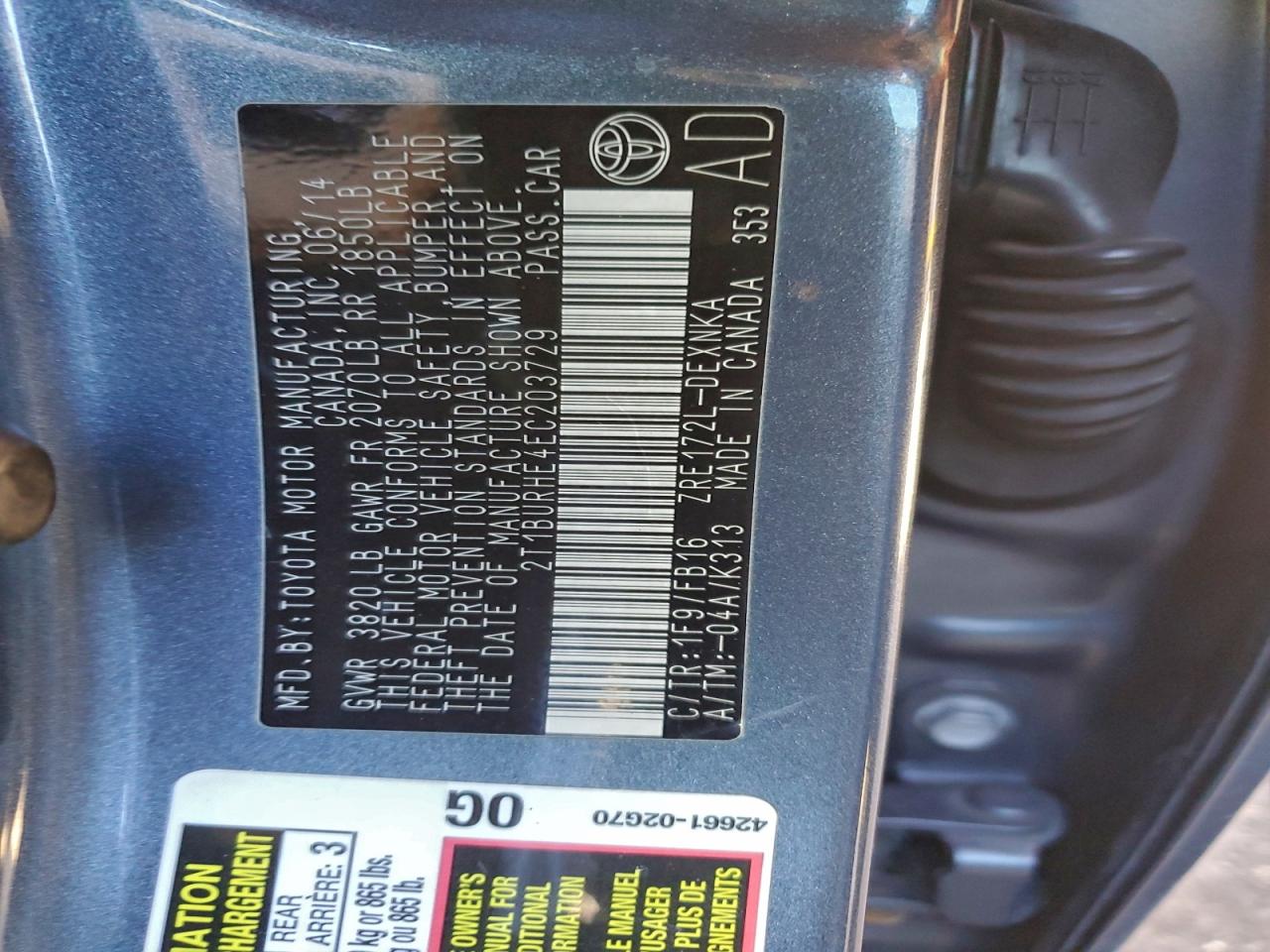 2014 TOYOTA COROLLA L photo 12