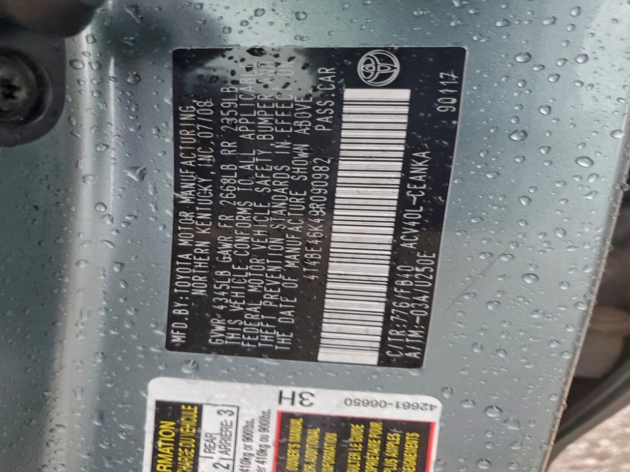 2009 TOYOTA CAMRY BASE photo 12