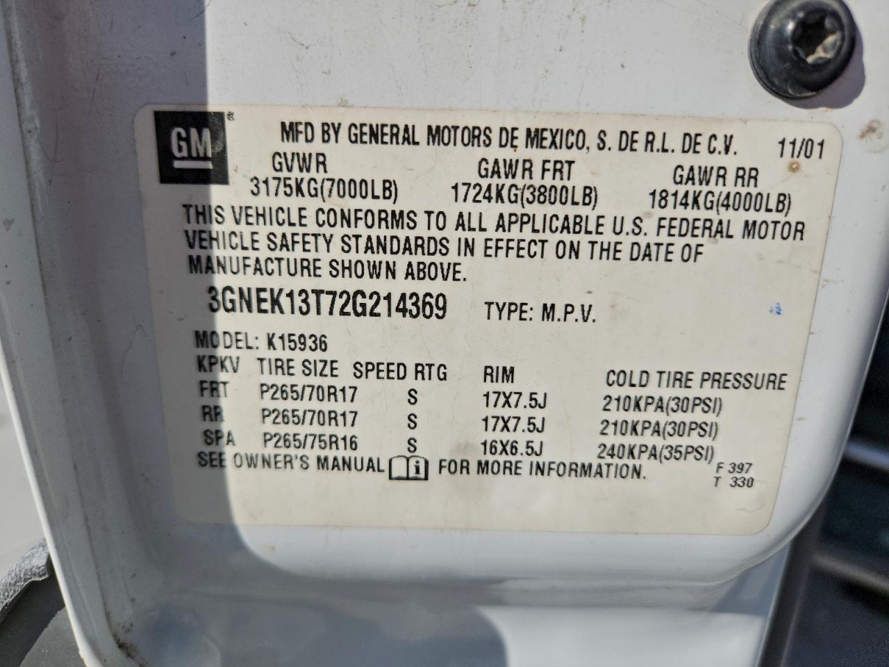 2002 CHEVROLET AVALANCHE K1500 photo 34