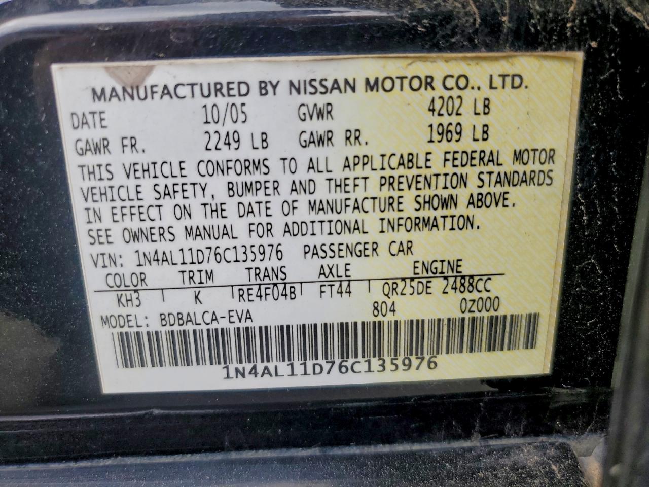 2006 NISSAN ALTIMA S photo 12