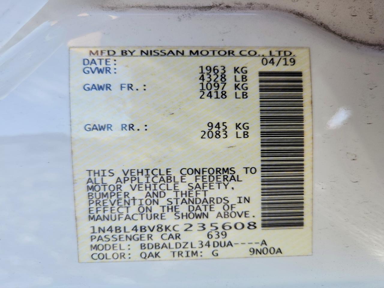 2019 NISSAN ALTIMA photo 12