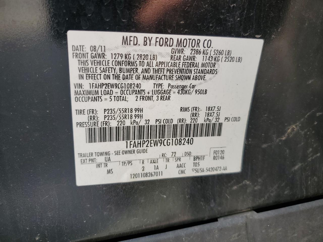 2012 FORD TAURUS SEL photo 23