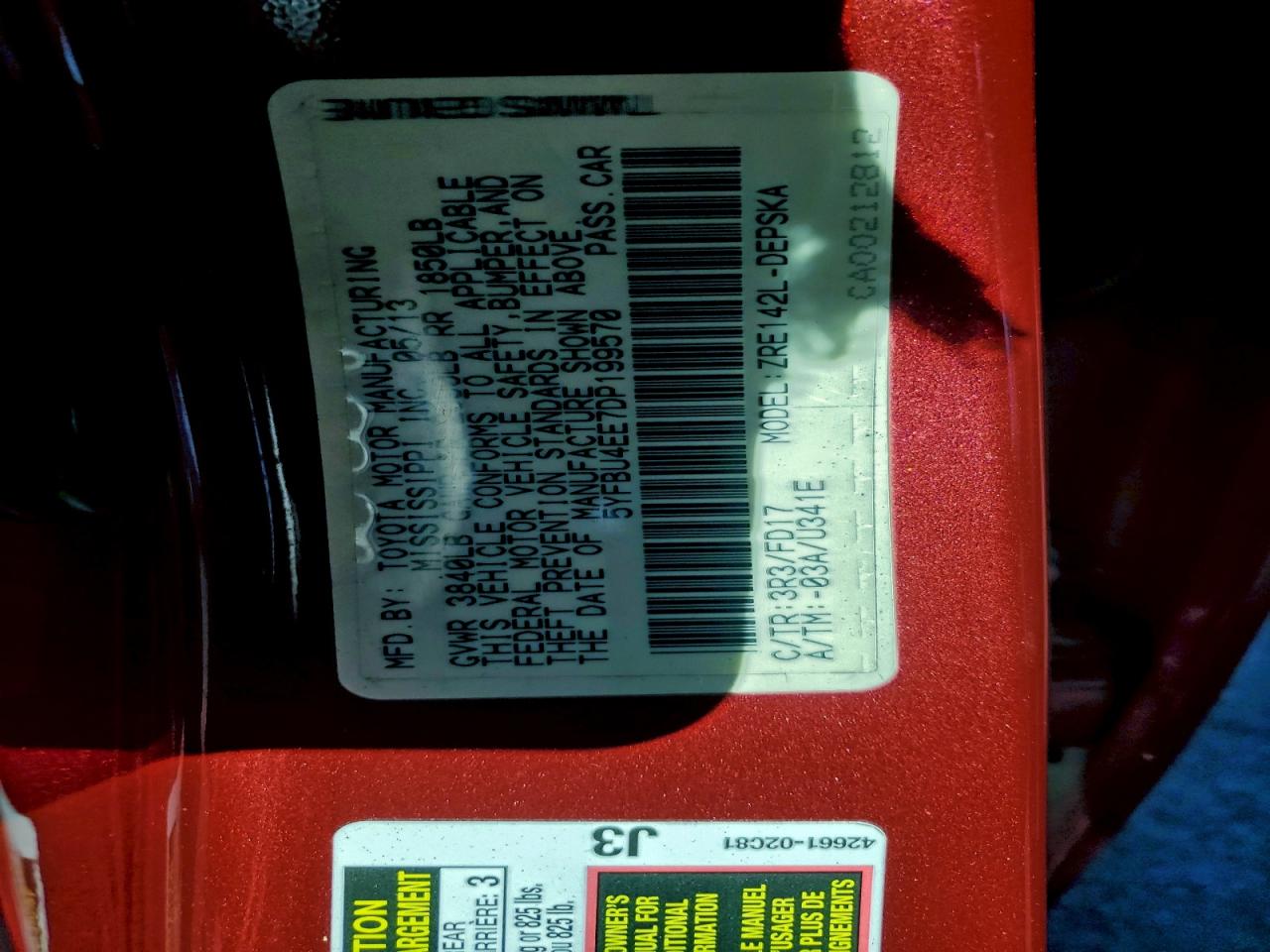 2013 TOYOTA COROLLA BASE photo 12
