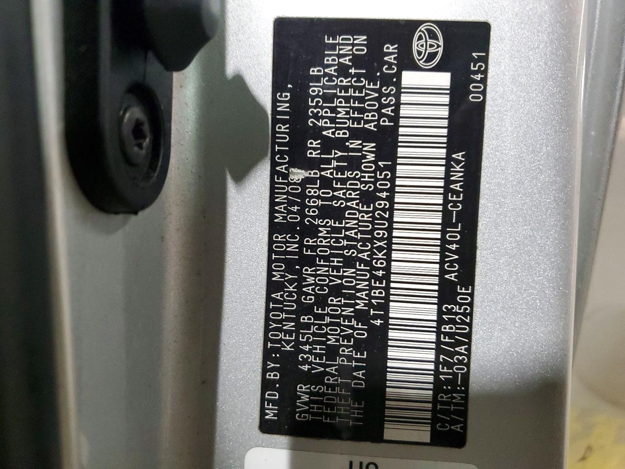 2009 TOYOTA CAMRY LE photo 13
