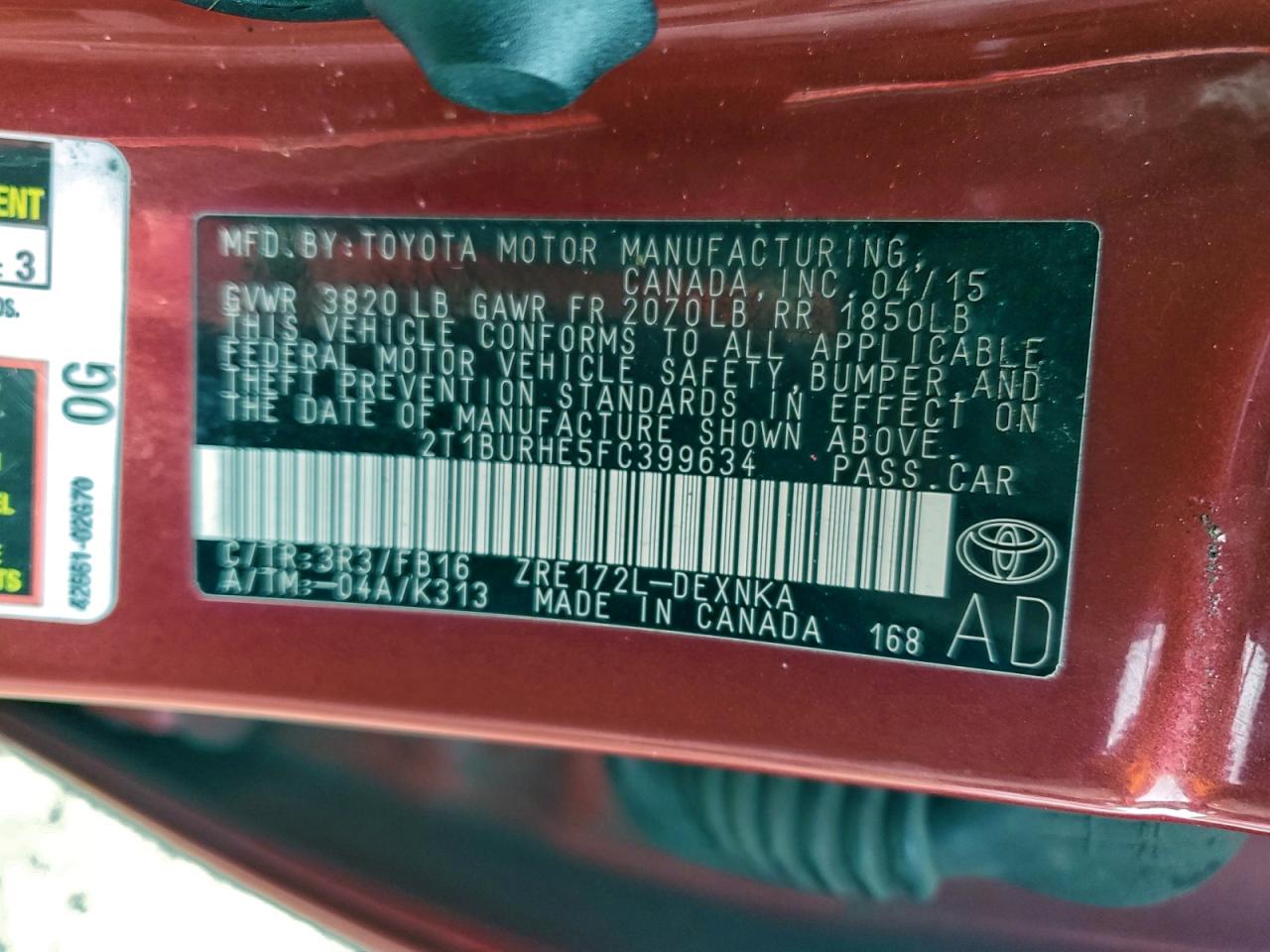 2015 TOYOTA COROLLA L photo 12