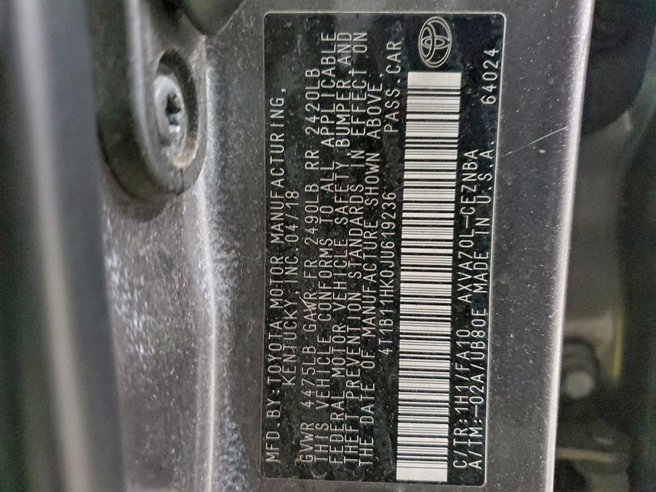 2018 TOYOTA CAMRY L photo 12