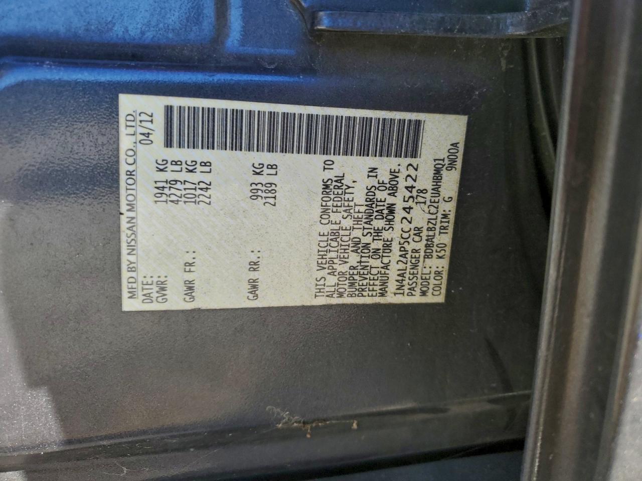 2012 NISSAN ALTIMA BASE photo 13