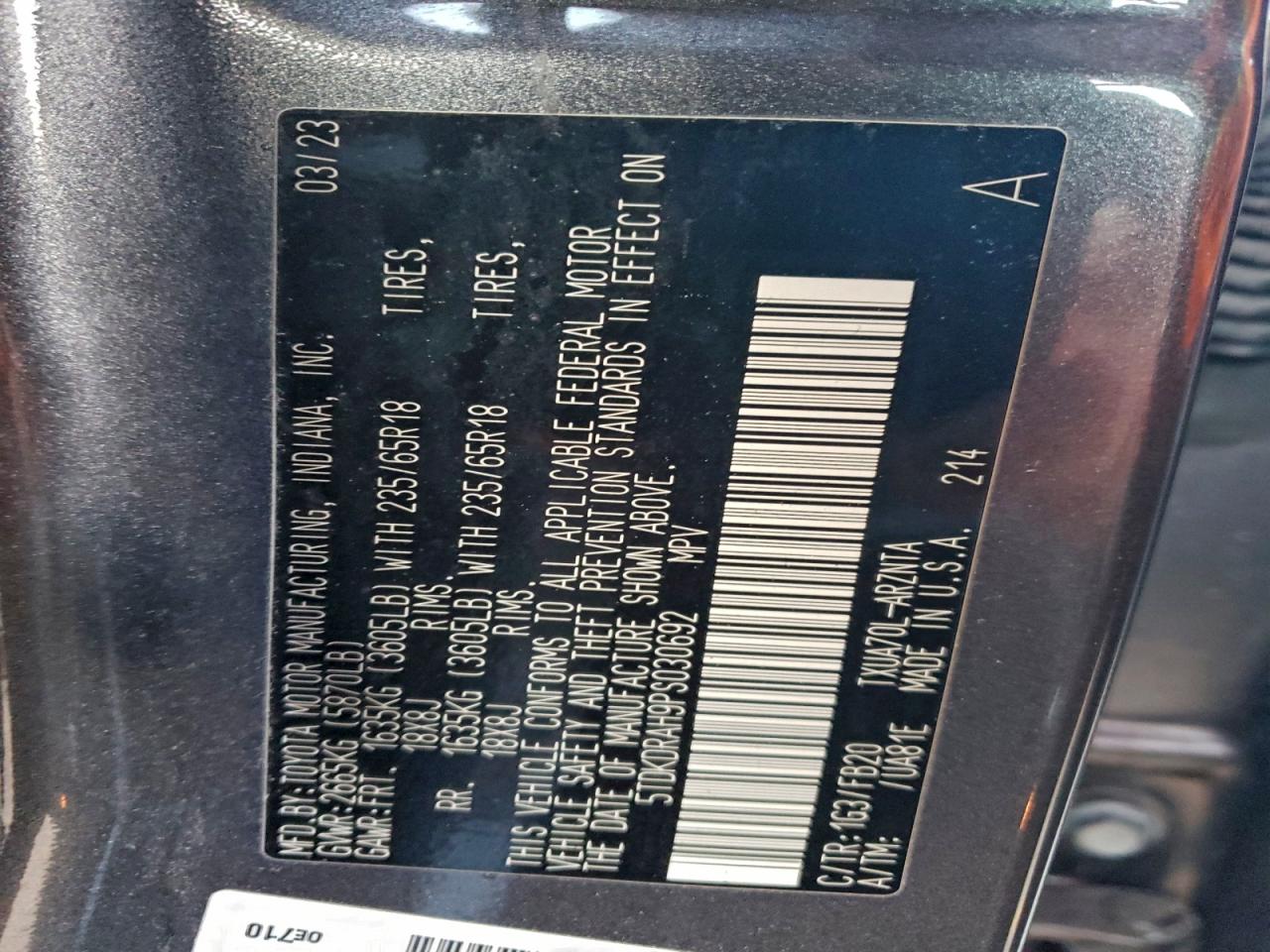 2023 TOYOTA HIGHLANDER L photo 13