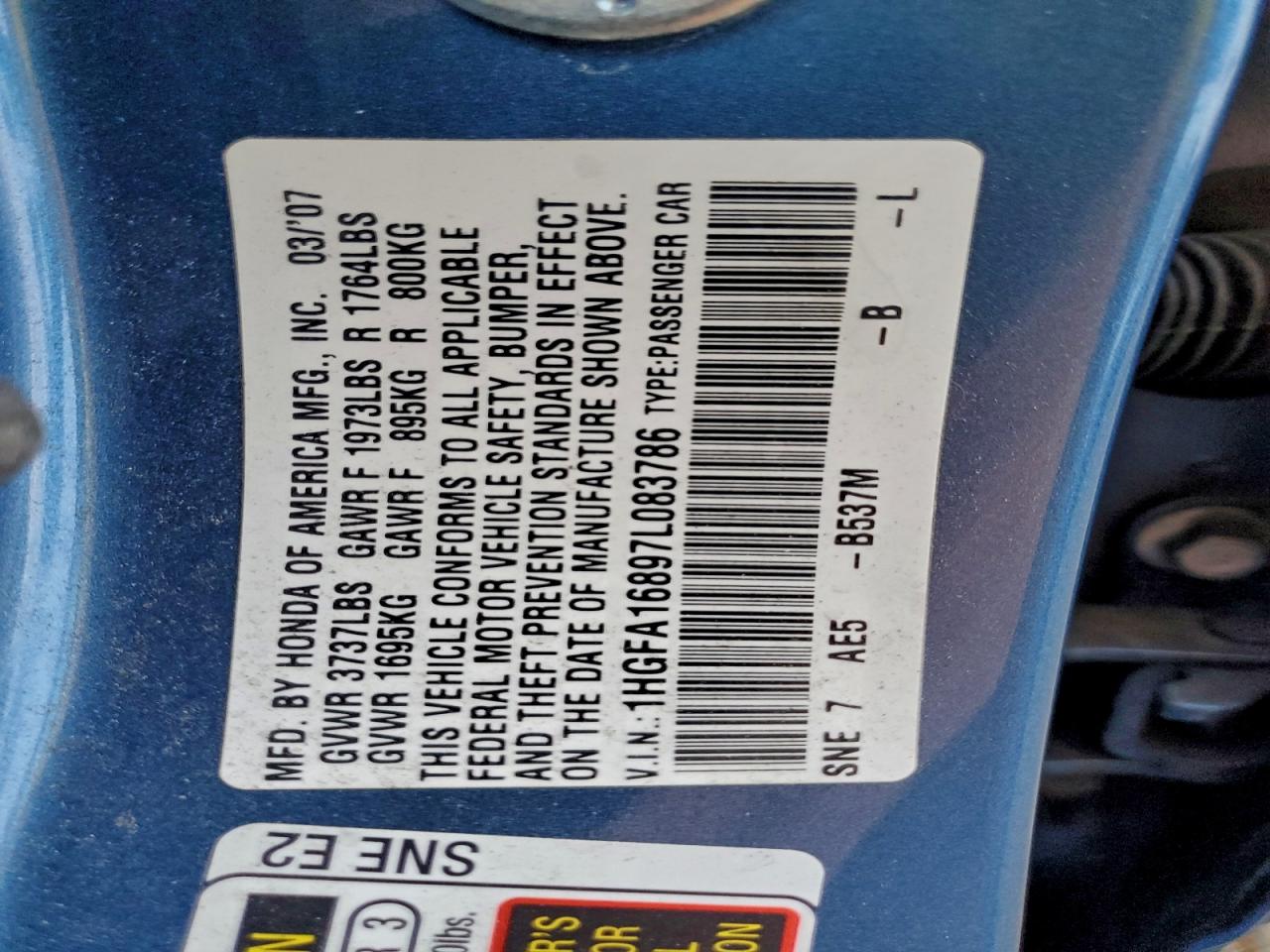 2007 HONDA CIVIC EX photo 13