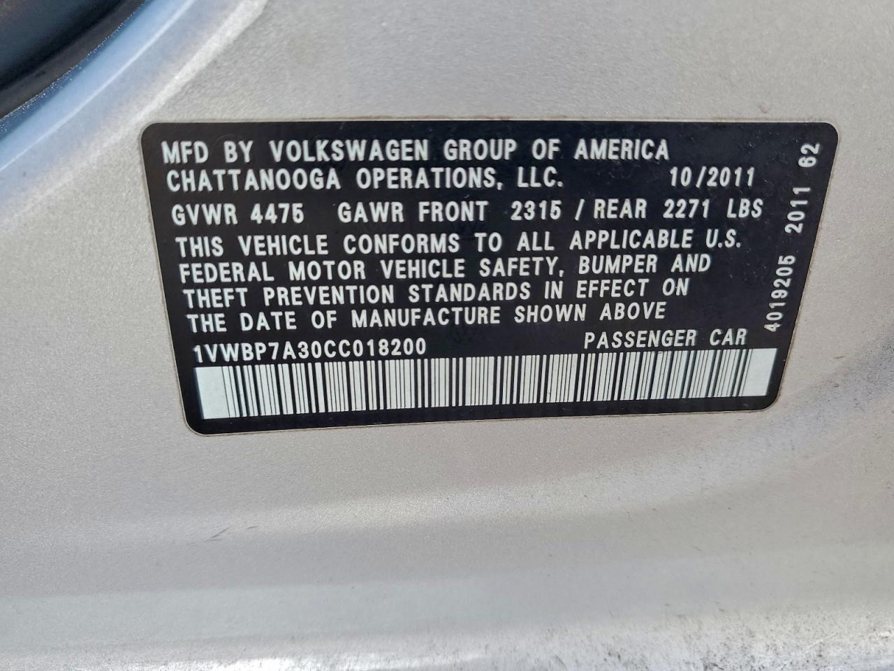 2012 VOLKSWAGEN PASSAT SE photo 12