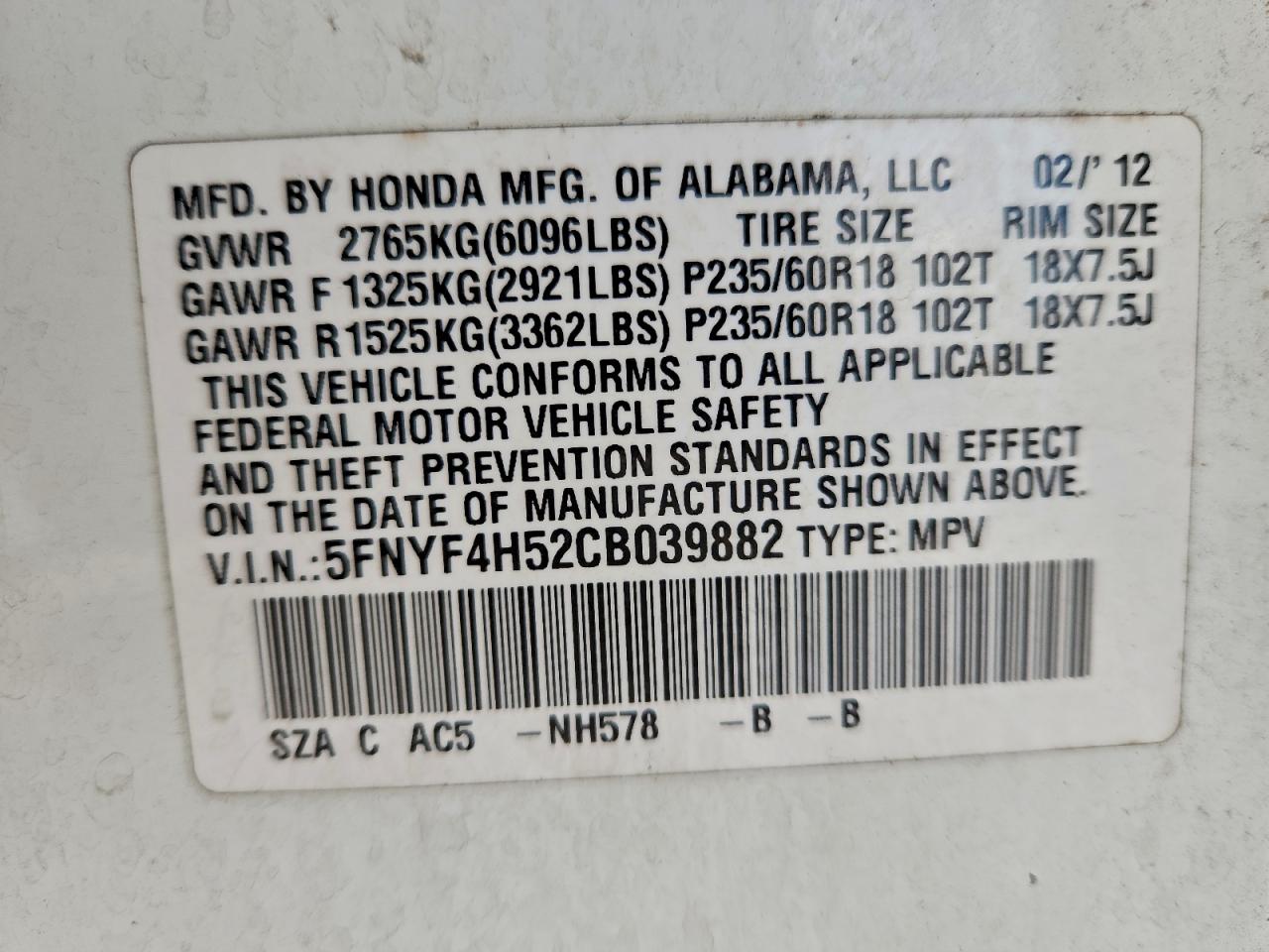 2012 HONDA PILOT EXL photo 12