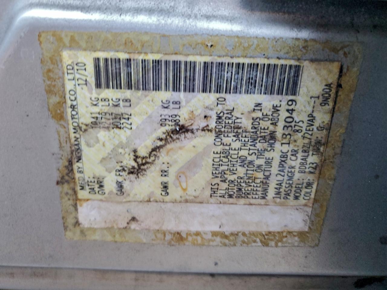 2011 NISSAN ALTIMA BASE photo 12