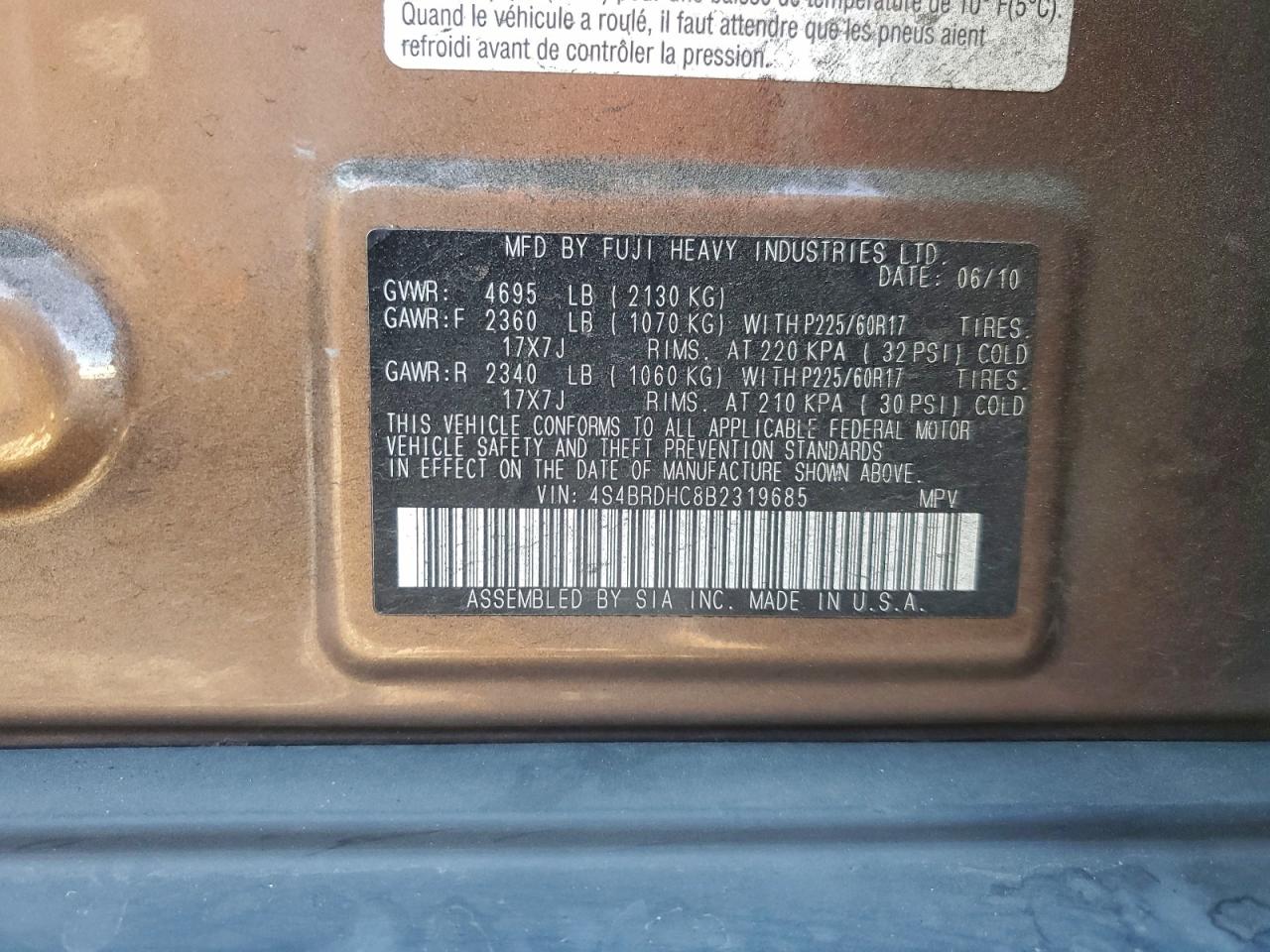2011 SUBARU OUTBACK 3.6R PREMIUM photo 14