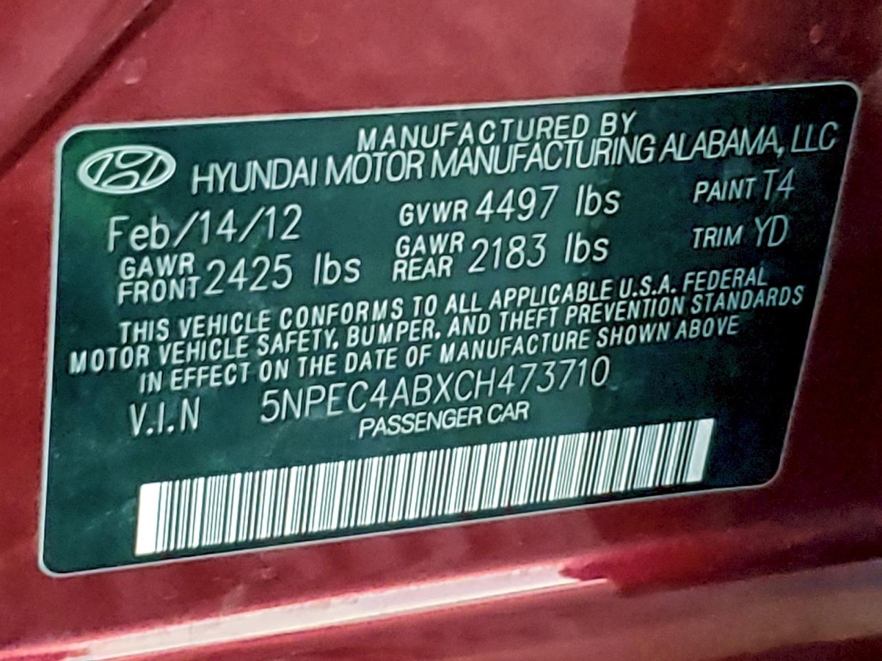 2012 HYUNDAI SONATA SE photo 12