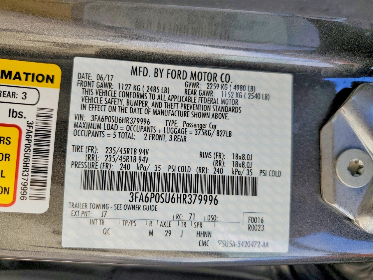2017 FORD FUSION TITANIUM PHEV photo 12