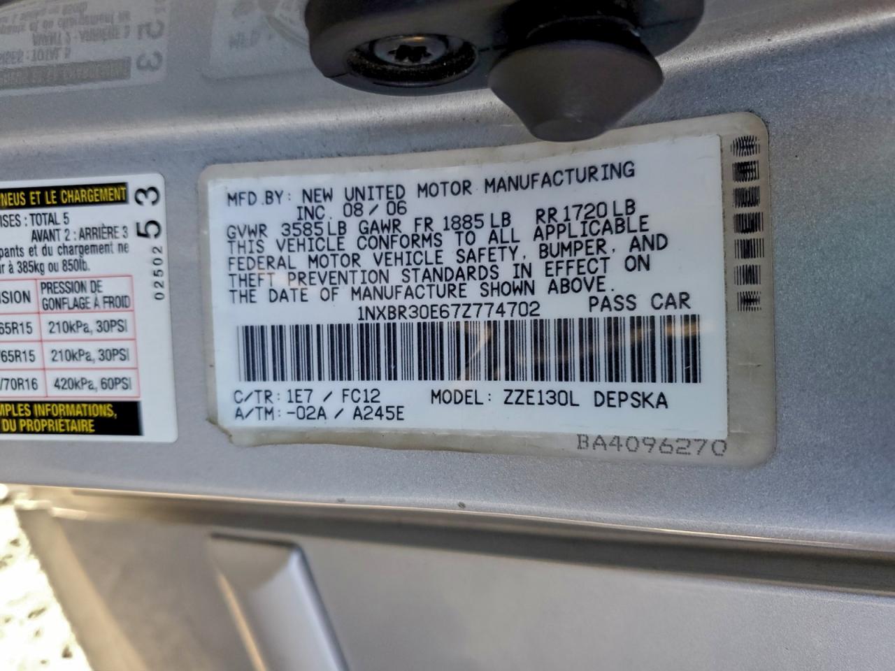 2007 TOYOTA COROLLA CE photo 12