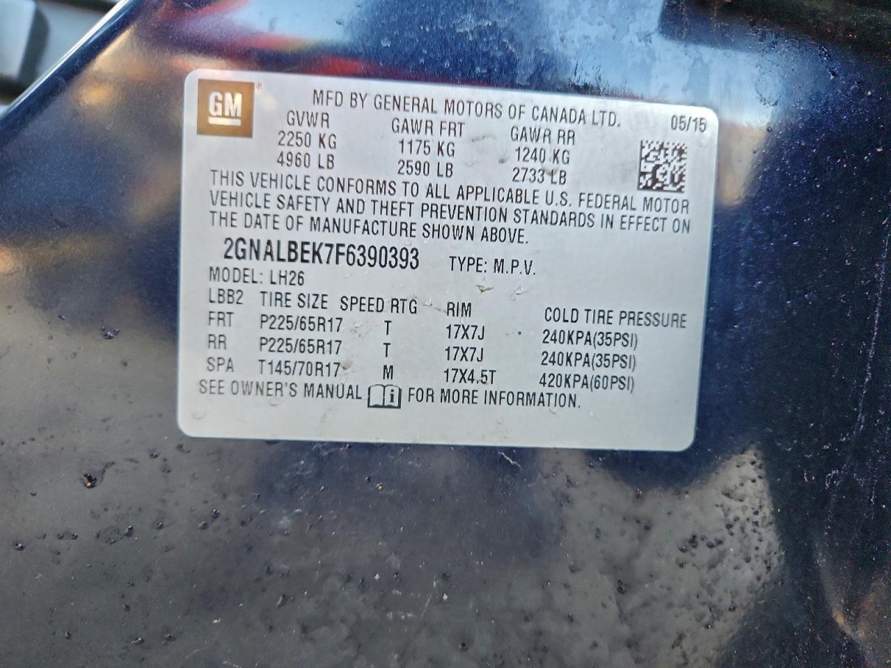 2015 CHEVROLET EQUINOX LT photo 13