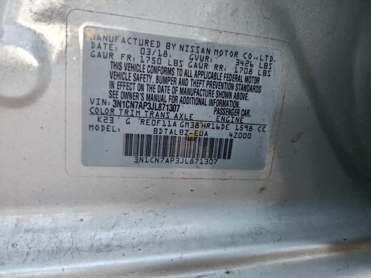 2018 NISSAN VERSA S photo 12