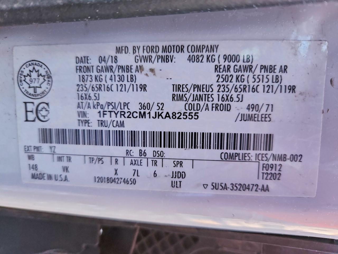 2018 FORD TRANSIT T-250 photo 13