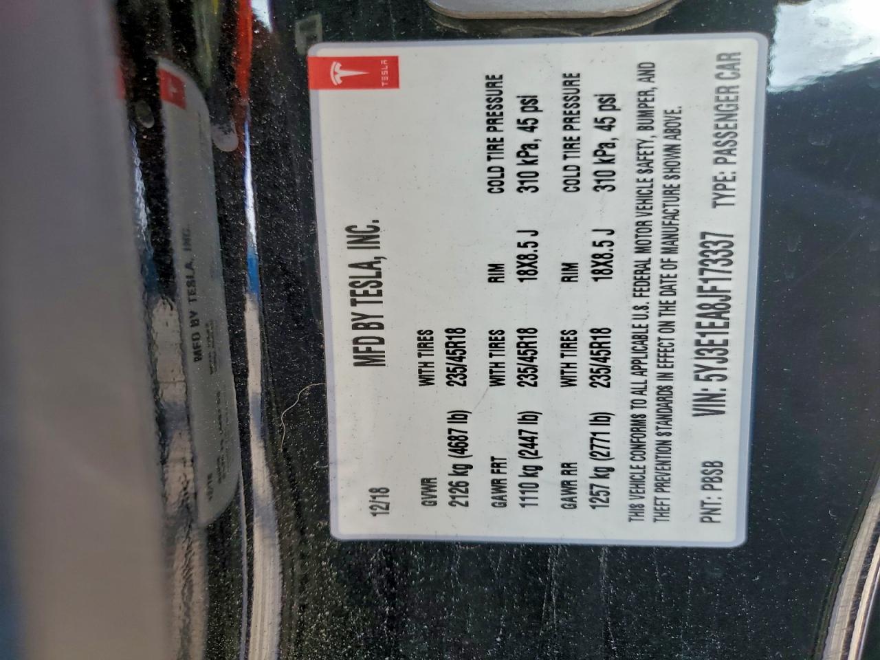 2018 TESLA MODEL 3 photo 13