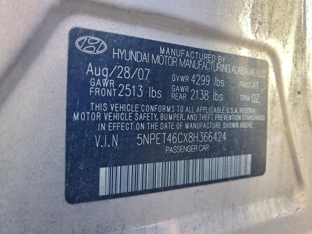 2008 HYUNDAI SONATA GLS photo 12