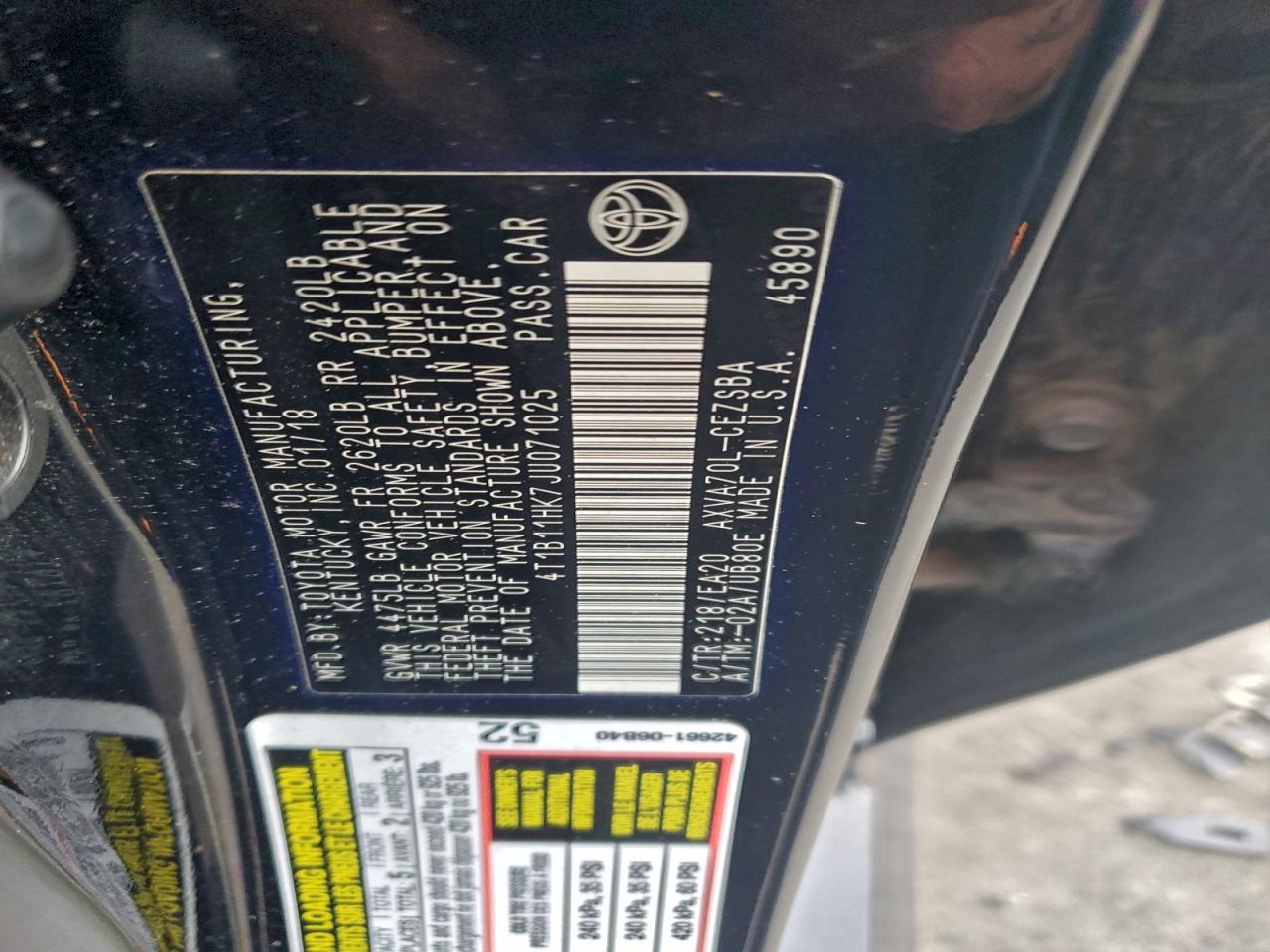 2018 TOYOTA CAMRY L photo 12