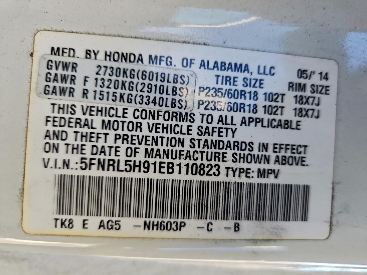 2014 HONDA ODYSSEY TOURING photo 13