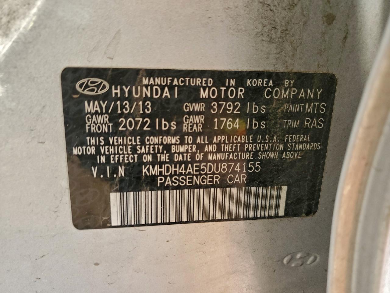 2013 HYUNDAI ELANTRA GLS photo 12