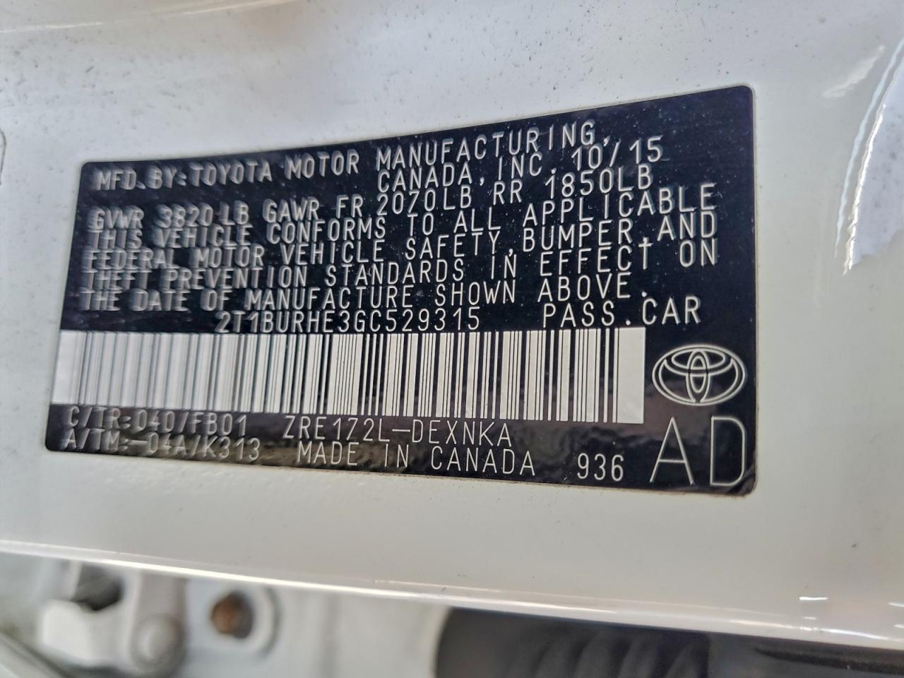 2016 TOYOTA COROLLA L photo 12