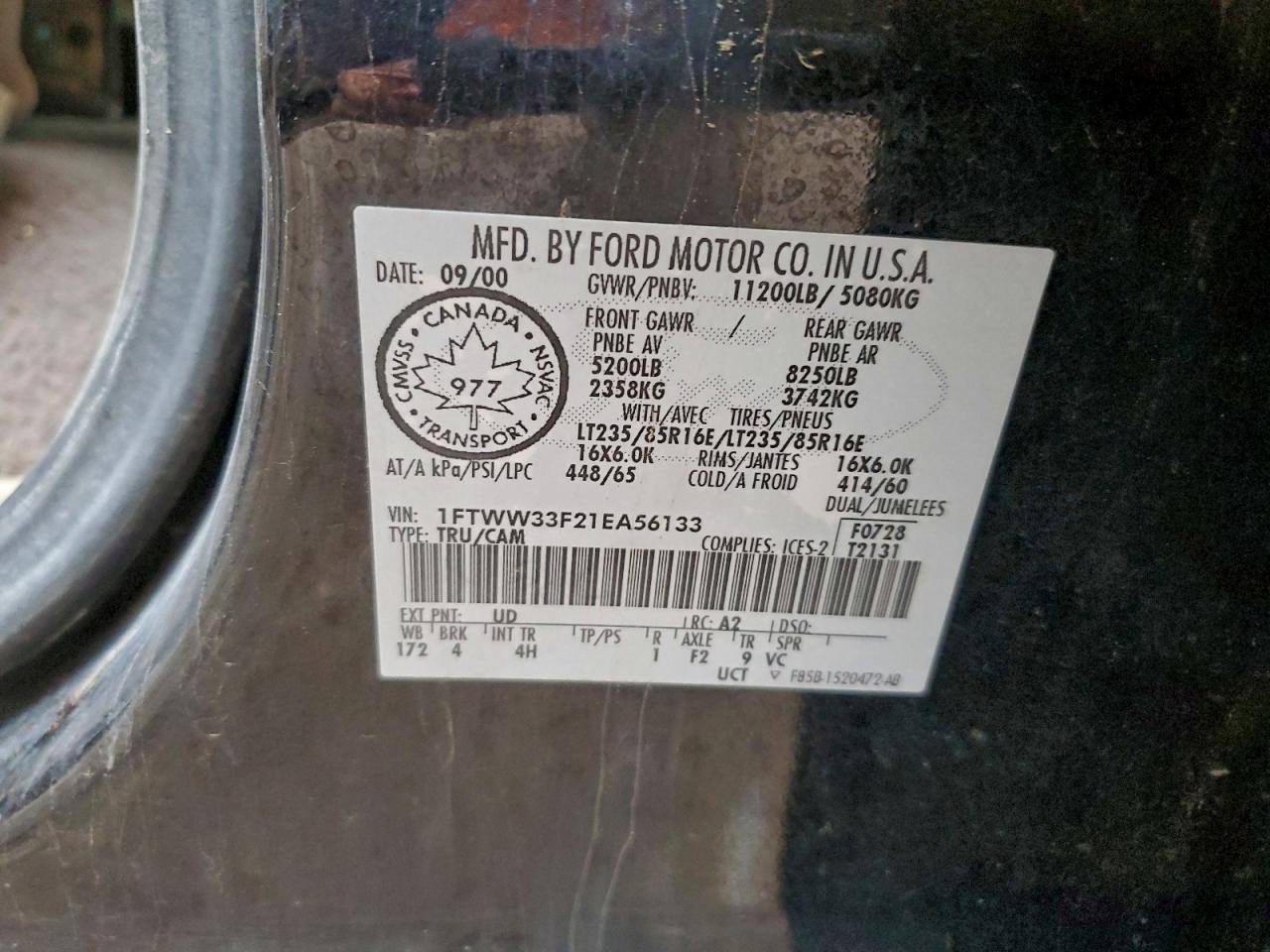 2001 FORD F350 SUPER DUTY TRUCK CAB AND CHASSIS photo 12