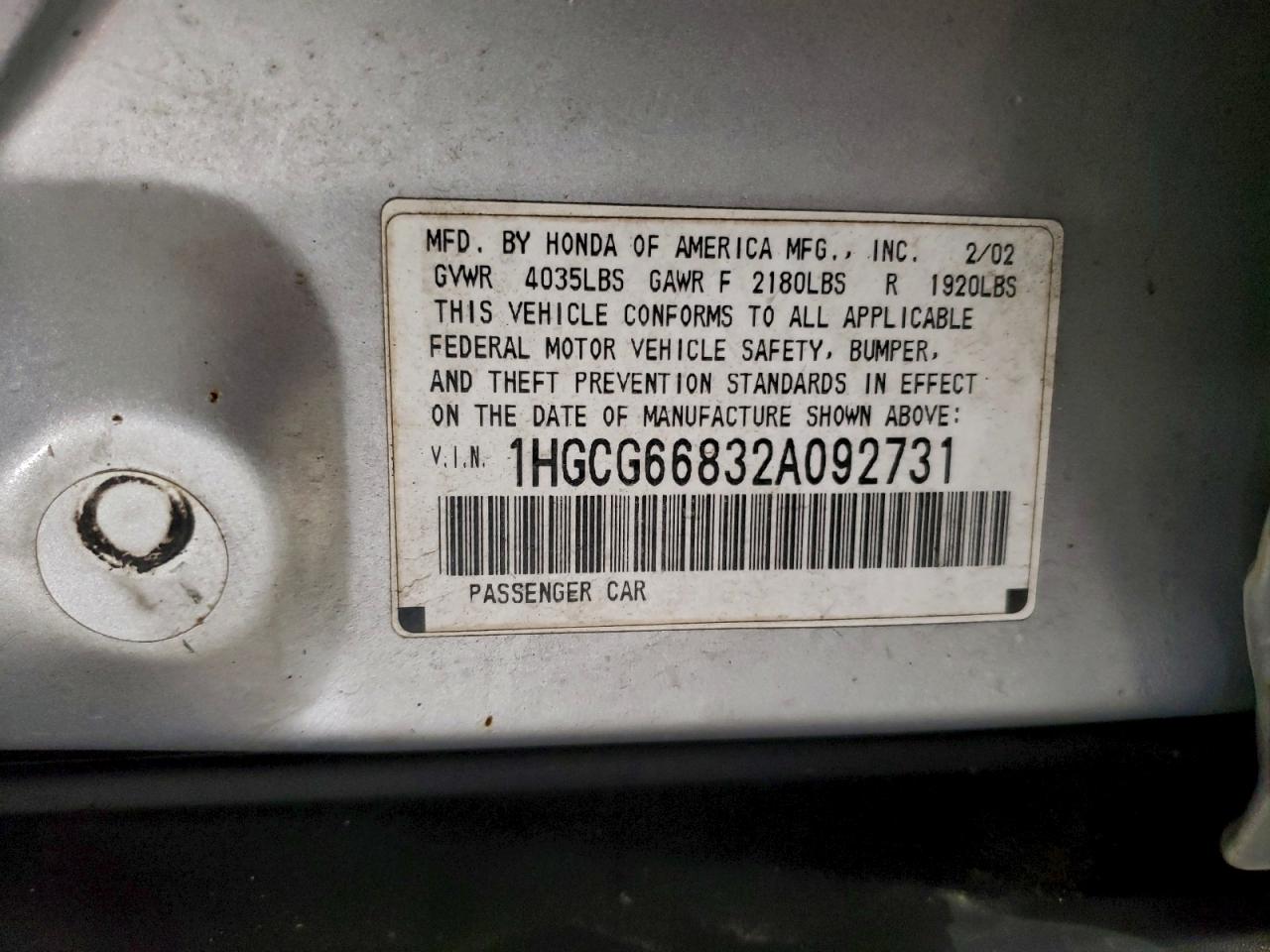 2002 HONDA ACCORD EX photo 12