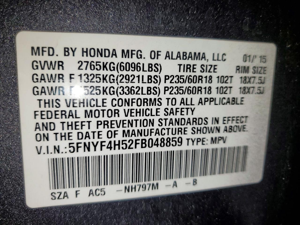 2015 HONDA PILOT EXL photo 13