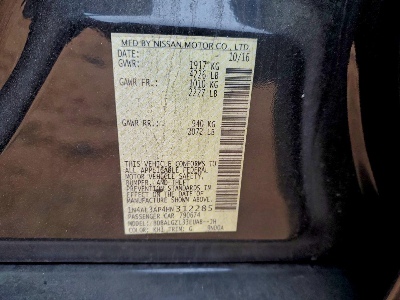 2017 NISSAN ALTIMA 2.5 photo 12