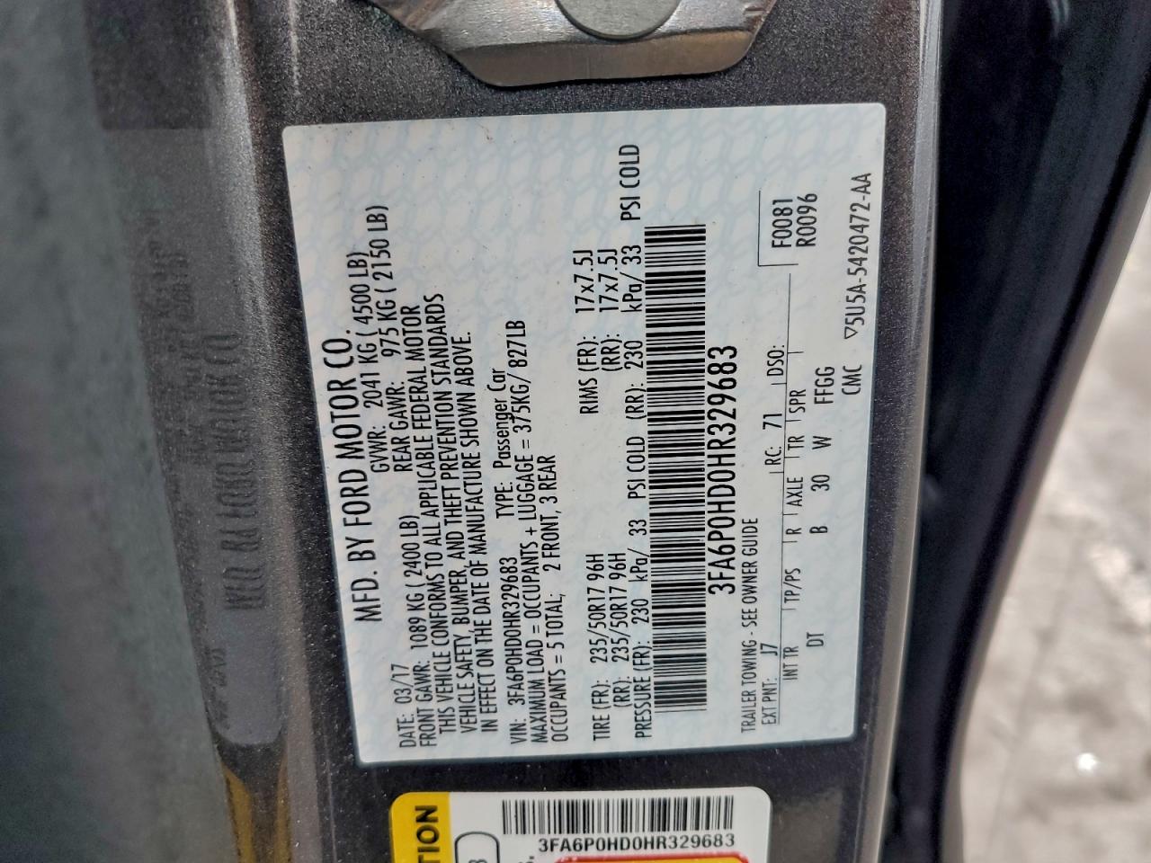 2017 FORD FUSION SE photo 12