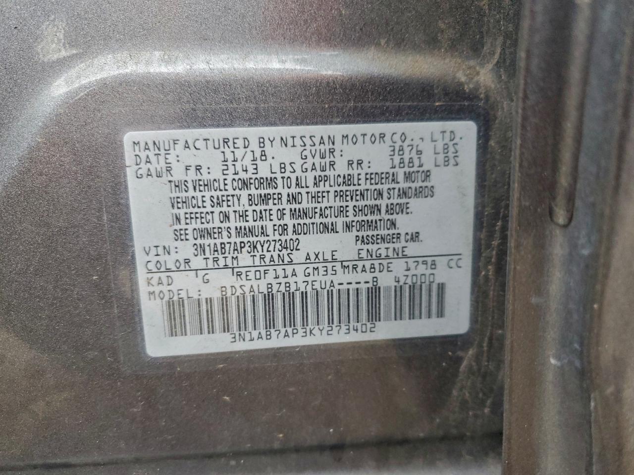 2019 NISSAN SENTRA S photo 13